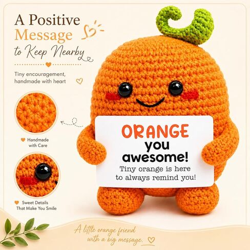Crochet Orange Emotional Support Gift Handmade Knitted Fruit Decor Orange You Awesome Positive Encouragement Gifts for Women Friend Coworker Teacher Desk Decor Cute Crochet Keepsake in Saudi Arabia