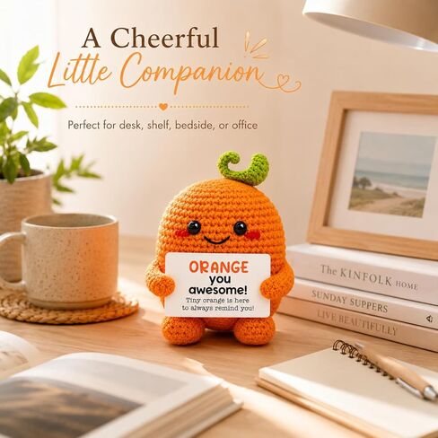 Crochet Orange Emotional Support Gift Handmade Knitted Fruit Decor Orange You Awesome Positive Encouragement Gifts for Women Friend Coworker Teacher Desk Decor Cute Crochet Keepsake in Saudi Arabia