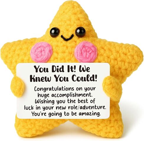 AVALYNNE Crochet Star Congratulations Gift for New Job, Good Luck & Farewell Gift for Coworker, Graduation & Promotion Keepsake, Motivational Desk Buddy Decor for Men Women in Saudi Arabia
