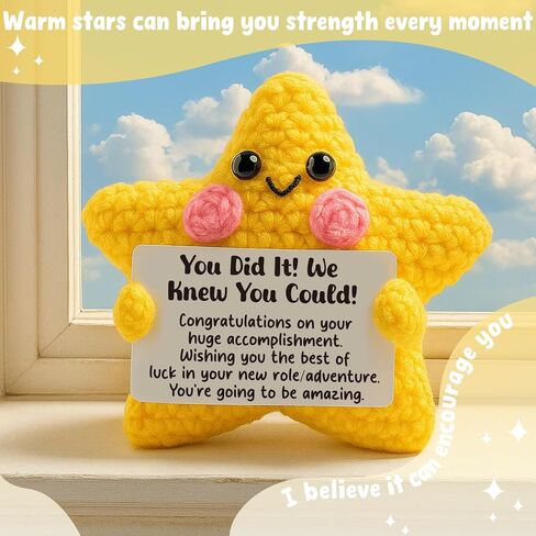 AVALYNNE Crochet Star Congratulations Gift for New Job, Good Luck & Farewell Gift for Coworker, Graduation & Promotion Keepsake, Motivational Desk Buddy Decor for Men Women in Saudi Arabia