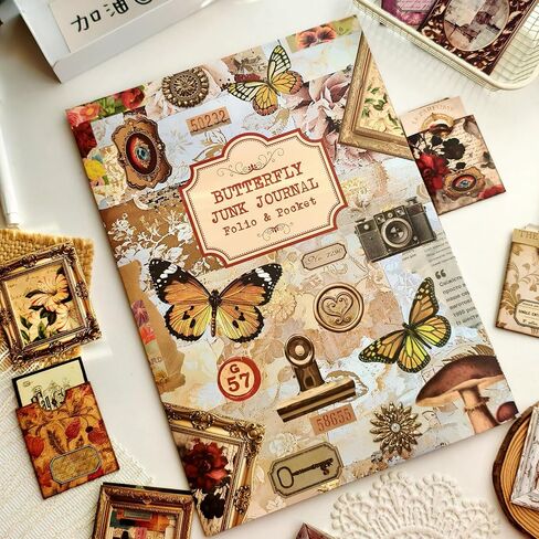 Vintage Junk Journal Kit with DIY Ephemera Storage and Accordion Pockets,11 Sheets Cardstock Pieces for Art Journaling, Scrapbooking and Mixed Media Crafts in Saudi Arabia