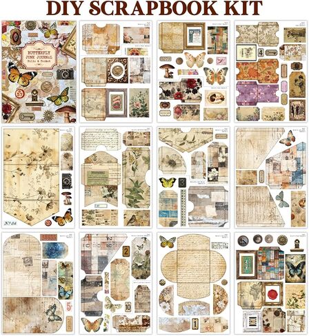 Vintage Junk Journal Kit with DIY Ephemera Storage and Accordion Pockets,11 Sheets Cardstock Pieces for Art Journaling, Scrapbooking and Mixed Media Crafts in Saudi Arabia