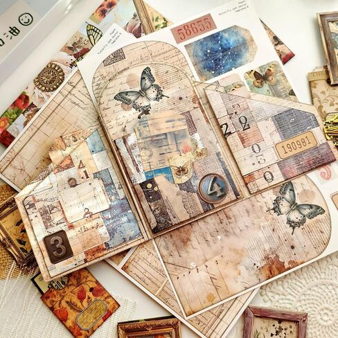 Vintage Junk Journal Kit with DIY Ephemera Storage and Accordion Pockets,11 Sheets Cardstock Pieces for Art Journaling, Scrapbooking and Mixed Media Crafts in Saudi Arabia