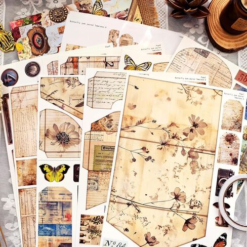 Vintage Junk Journal Kit with DIY Ephemera Storage and Accordion Pockets,11 Sheets Cardstock Pieces for Art Journaling, Scrapbooking and Mixed Media Crafts in Saudi Arabia