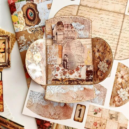 Vintage Junk Journal Kit with DIY Ephemera Storage and Accordion Pockets,11 Sheets Cardstock Pieces for Art Journaling, Scrapbooking and Mixed Media Crafts in Saudi Arabia