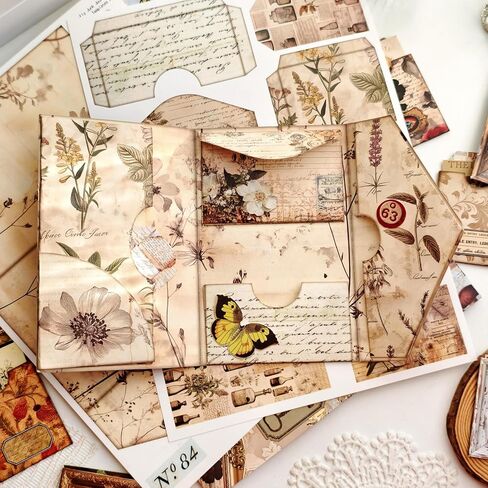 Vintage Junk Journal Kit with DIY Ephemera Storage and Accordion Pockets,11 Sheets Cardstock Pieces for Art Journaling, Scrapbooking and Mixed Media Crafts in Saudi Arabia