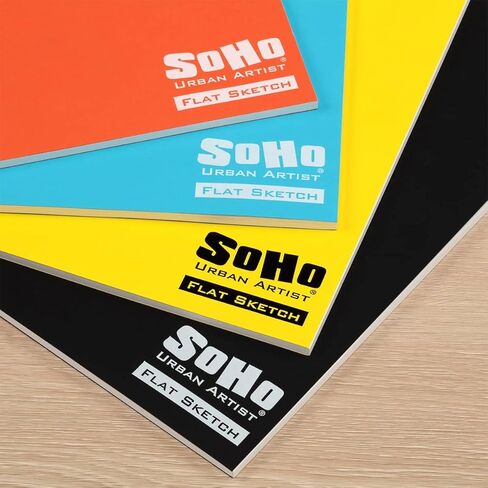 كتاب رسم مسطح من Soho Urban Artist Tape Bound Lay، غطاء أسود، 9x12 30 ورقة، دفتر رسم وسائط مختلط سلس، 71 رطل. (106 جرامًا للمتر المربع) مجلة فنية للسفر، غطاء ناعم قابل للتخصيص in Kuwait