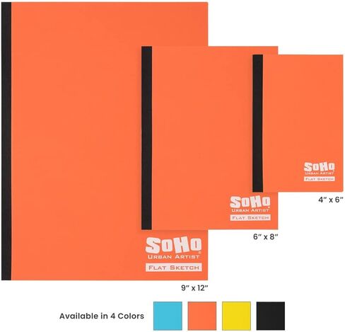 كتاب رسم مسطح من Soho Urban Artist Tape Bound Lay، غطاء أسود، 9x12 30 ورقة، دفتر رسم وسائط مختلط سلس، 71 رطل. (106 جرامًا للمتر المربع) مجلة فنية للسفر، غطاء ناعم قابل للتخصيص in Kuwait