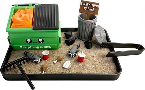 Dumpster Fire Zen Garden for Desk (Grey) - “Everything is Fine" Stress Relief Mini Garbage Sandbox Kit, Office Desktop Funny Decor Dark Humor Gag Gifts for Coworkers Friends in Saudi Arabia