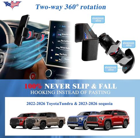 2026 Tundra Sequoia Vent Phone Mount for 2022-2026 Toyota Tundra 2023-2026 Sequoia Accessories|Aluminum Telescopic Air Vent Phone Holder|Thick Case Friendly Mount for iPhone 16/15 Pro Max, Galaxy S24 in Saudi Arabia