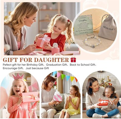 MEALGUET Charm Bracelet Gifts for Girls – Adjustable Daisy & Cat Eye Stone Heart Charm Bracelet with Inspirational Card – Birthday,Graduation Jewelry for Daughter, Granddaughter, Niece (Ages 3-15) in Saudi Arabia