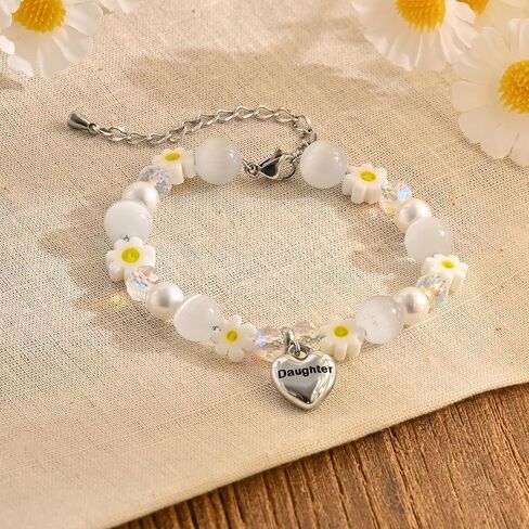 MEALGUET Charm Bracelet Gifts for Girls – Adjustable Daisy & Cat Eye Stone Heart Charm Bracelet with Inspirational Card – Birthday,Graduation Jewelry for Daughter, Granddaughter, Niece (Ages 3-15) in Saudi Arabia