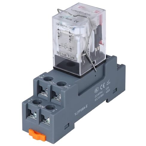 Electromagnetic Power Relay, 8-Pin 10A 12 AC Relay Coil with Socket Base, LED Indicator, DPDT 2NO 2NC - MY2NJ [Applicable for DIN Rail System] in Kuwait