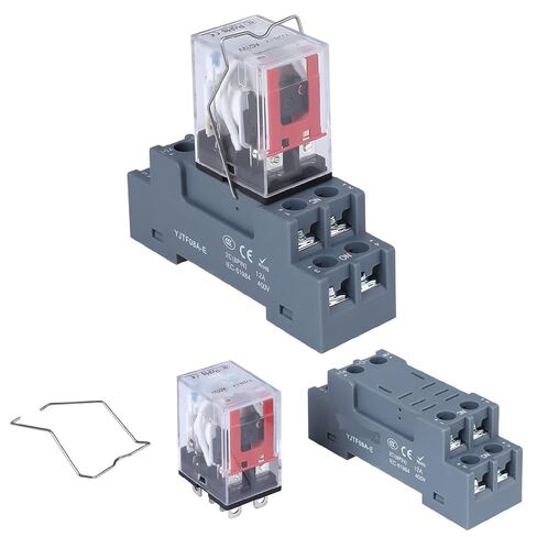 Electromagnetic Power Relay, 8-Pin 10A 12 AC Relay Coil with Socket Base, LED Indicator, DPDT 2NO 2NC - MY2NJ [Applicable for DIN Rail System] in Kuwait