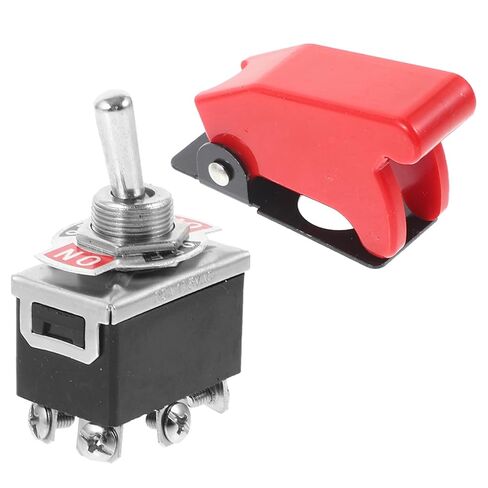 ULTECHNOVO Heavy Duty Toggle Switch DPDT 3 Position ON-Off-ON with Red Aircraft Safety Cover Guard, 10A 250V / 15A 125V 6 Pin Metal Flick Switch for Automotive Racing Car Marine Boat RV, Ø12.2mm Hole in Kuwait