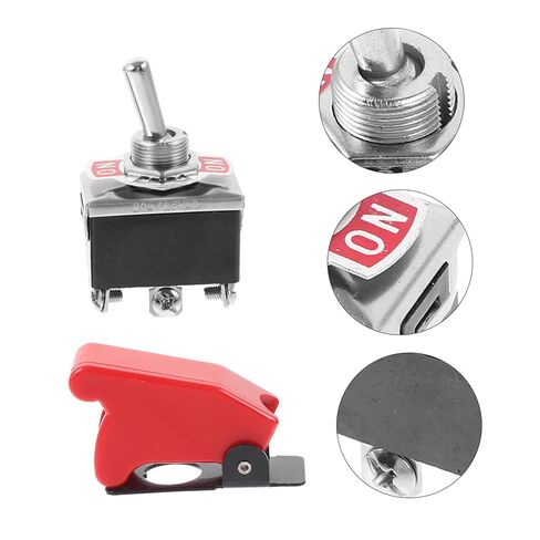 ULTECHNOVO Heavy Duty Toggle Switch DPDT 3 Position ON-Off-ON with Red Aircraft Safety Cover Guard, 10A 250V / 15A 125V 6 Pin Metal Flick Switch for Automotive Racing Car Marine Boat RV, Ø12.2mm Hole in Kuwait