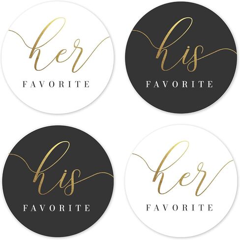 Mobiusea Creation His Favorite Her Favorite Stickers | 60pcs Black & White Gold Foil Wedding Stickers for Bridal Shower, Engagement & Anniversary Party Favors | 2x2 Waterproof Labels in Kuwait