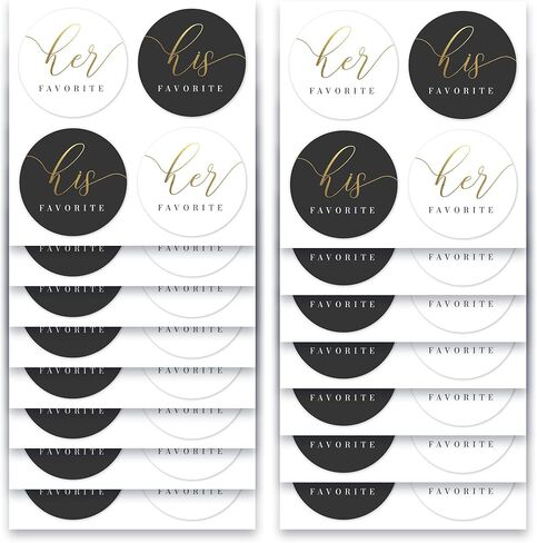 Mobiusea Creation His Favorite Her Favorite Stickers | 60pcs Black & White Gold Foil Wedding Stickers for Bridal Shower, Engagement & Anniversary Party Favors | 2x2 Waterproof Labels in Kuwait