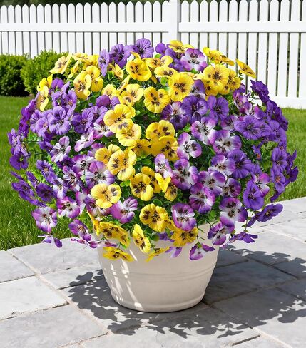 Ivydale Artificial Fake Pansy Flowers for Outdoor Outside, 20PCS Faux Silk Mixed Pansies UV Resistant Flowers for Porch Yard Patio Window Box Home Decor (Fuchsia Purple Yellow White) in Saudi Arabia