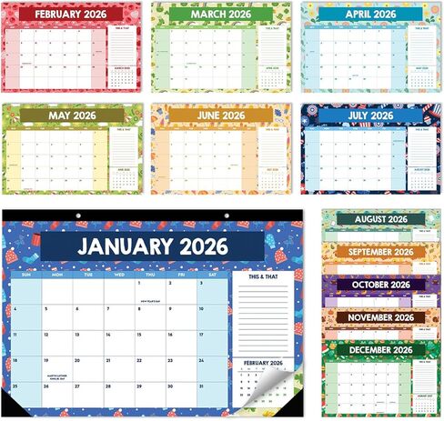 Large Desk Calendar 2026-2027, Teacher Desk Calendars, 18 Months (Jan 2026 - Jun 2027) with Holidays, Home Classroom, Office Decor, Teacher Must Haves, PVC Cover, Round Holes, Tear-off Calendar (Season Calendar) in Saudi Arabia