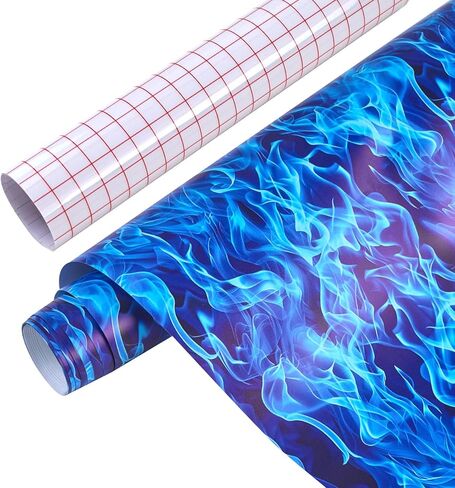 Tintnut Flame Permanent Vinyl-12 x 8ft, Blue Fire Patterned Permanent Adhesive Vinyl for Cutting Machine, Waterproof Roll for Home Decor Self Sticker in Kuwait