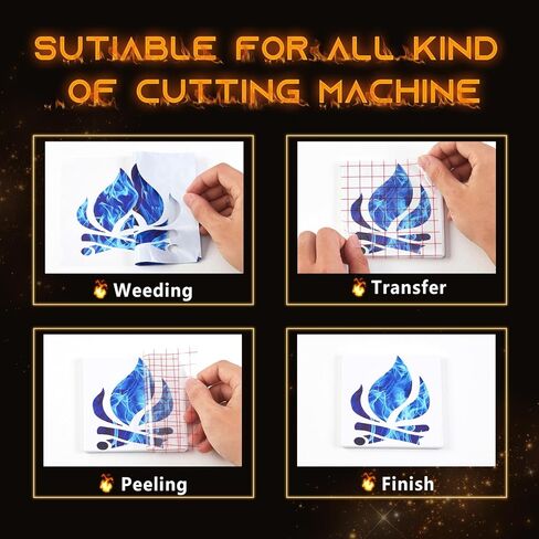 Tintnut Flame Permanent Vinyl-12 x 8ft, Blue Fire Patterned Permanent Adhesive Vinyl for Cutting Machine, Waterproof Roll for Home Decor Self Sticker in Kuwait