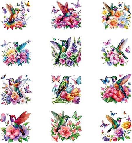 12 Pieces of Hummingbird Flower UV DTF Transfer Stickers, Waterproof, Scratch Resistant, self-Adhesive, Suitable for Ceramic Cup, Glass, Metal Cup, DIY Decoration of Various Items in Saudi Arabia