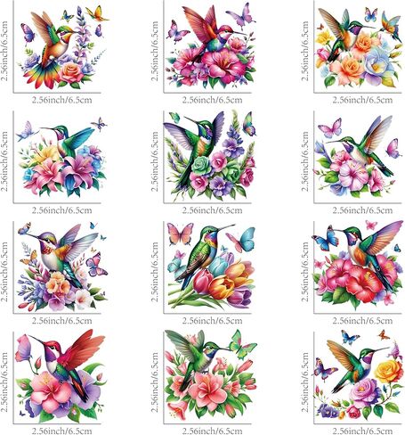 12 Pieces of Hummingbird Flower UV DTF Transfer Stickers, Waterproof, Scratch Resistant, self-Adhesive, Suitable for Ceramic Cup, Glass, Metal Cup, DIY Decoration of Various Items in Saudi Arabia