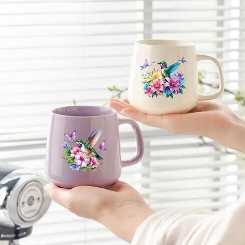 12 Pieces of Hummingbird Flower UV DTF Transfer Stickers, Waterproof, Scratch Resistant, self-Adhesive, Suitable for Ceramic Cup, Glass, Metal Cup, DIY Decoration of Various Items in Saudi Arabia