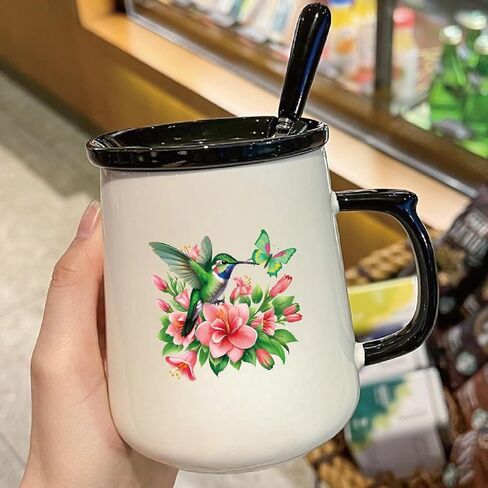 12 Pieces of Hummingbird Flower UV DTF Transfer Stickers, Waterproof, Scratch Resistant, self-Adhesive, Suitable for Ceramic Cup, Glass, Metal Cup, DIY Decoration of Various Items in Saudi Arabia