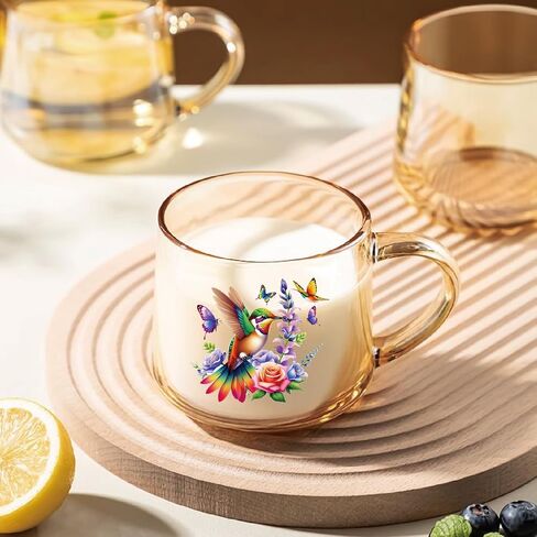12 Pieces of Hummingbird Flower UV DTF Transfer Stickers, Waterproof, Scratch Resistant, self-Adhesive, Suitable for Ceramic Cup, Glass, Metal Cup, DIY Decoration of Various Items in Saudi Arabia