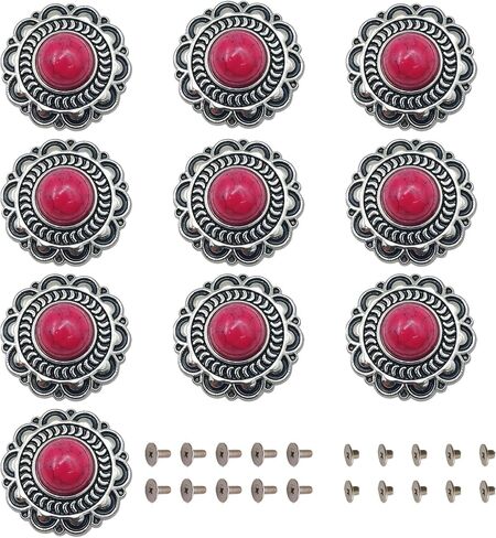 10 Pcs Turquoise Buttons, Sunflower Decorative Buckles, Round Conchos Screw Back Buttons for DIY Leather Accessories (Green) in Saudi Arabia