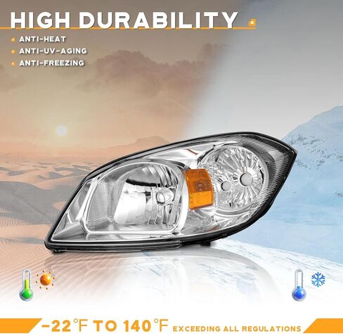 WEELMOTO Halogen Headlights for 2005-2010 Chevy Cobalt Headlight Replacement for 05 06 07 08 09 10 Chevy Cobalt Chrome Housing Amber Reflector Set in Kuwait