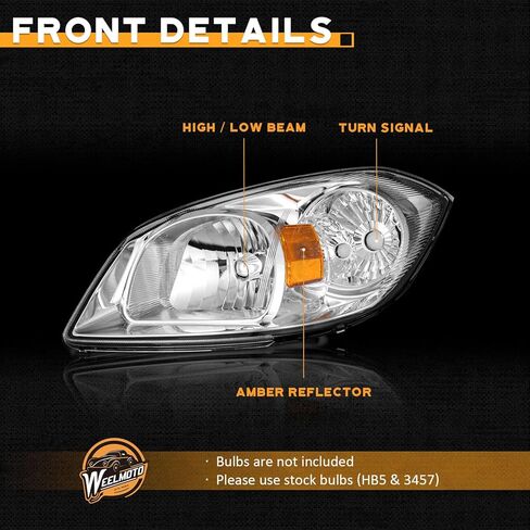 WEELMOTO Halogen Headlights for 2005-2010 Chevy Cobalt Headlight Replacement for 05 06 07 08 09 10 Chevy Cobalt Chrome Housing Amber Reflector Set in Kuwait
