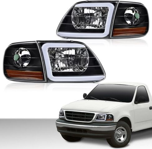 LED Headlights Assembly Corner Parking Lights Compatible With Faros Delanteros Para Ford F150 1997-2004 & F250 1997-1999 & 1997-2002 Ford Expedition |Clear Lens Smoky Housing Amber Reflector W/Bulbs in Kuwait