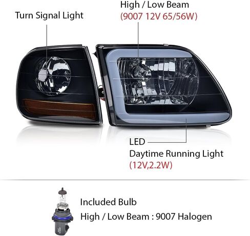 LED Headlights Assembly Corner Parking Lights Compatible With Faros Delanteros Para Ford F150 1997-2004 & F250 1997-1999 & 1997-2002 Ford Expedition |Clear Lens Smoky Housing Amber Reflector W/Bulbs in Kuwait