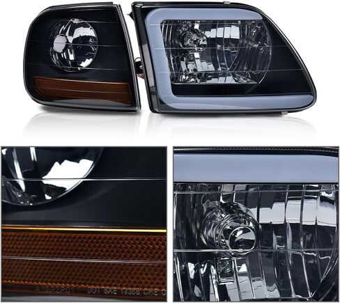 LED Headlights Assembly Corner Parking Lights Compatible With Faros Delanteros Para Ford F150 1997-2004 & F250 1997-1999 & 1997-2002 Ford Expedition |Clear Lens Smoky Housing Amber Reflector W/Bulbs in Kuwait