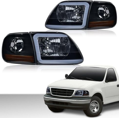LED Headlights Assembly Corner Parking Lights Compatible With Faros Delanteros Para Ford F150 1997-2004 & F250 1997-1999 & 1997-2002 Ford Expedition |Clear Lens Smoky Housing Amber Reflector W/Bulbs in Kuwait