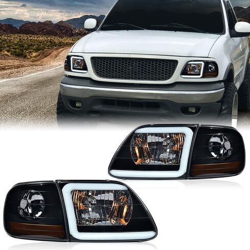 LED Headlights Assembly Corner Parking Lights Compatible With Faros Delanteros Para Ford F150 1997-2004 & F250 1997-1999 & 1997-2002 Ford Expedition |Clear Lens Smoky Housing Amber Reflector W/Bulbs in Kuwait
