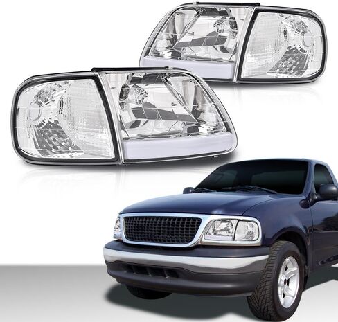 LED Headlights Assembly Corner Parking Lights Compatible With Faros Delanteros Para Ford F150 1997-2004 & F250 1997-1999 & 1997-2002 Ford Expedition |Clear Lens Smoky Housing Amber Reflector W/Bulbs in Kuwait