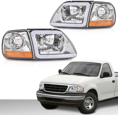 LED Headlights Assembly Corner Parking Lights Compatible With Faros Delanteros Para Ford F150 1997-2004 & F250 1997-1999 & 1997-2002 Ford Expedition |Clear Lens Smoky Housing Amber Reflector W/Bulbs in Kuwait