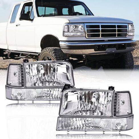 LED Headlights Assembly Corner Parking Lights Compatible With Faros Delanteros Para Ford F150 1997-2004 & F250 1997-1999 & 1997-2002 Ford Expedition |Clear Lens Smoky Housing Amber Reflector W/Bulbs in Kuwait