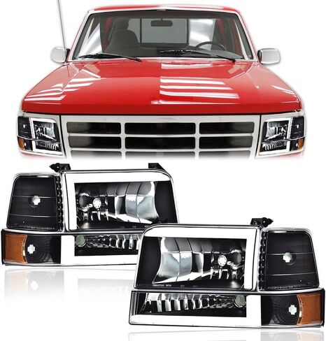 LED Headlights Assembly Corner Parking Lights Compatible With Faros Delanteros Para Ford F150 1997-2004 & F250 1997-1999 & 1997-2002 Ford Expedition |Clear Lens Smoky Housing Amber Reflector W/Bulbs in Kuwait
