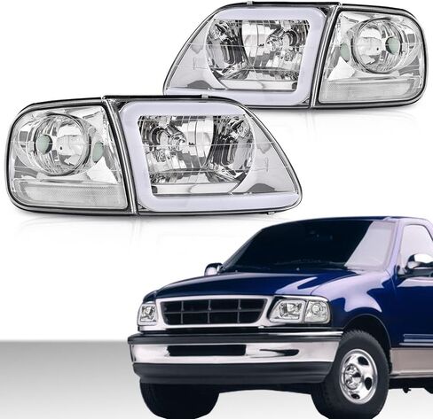 LED Headlights Assembly Corner Parking Lights Compatible With Faros Delanteros Para Ford F150 1997-2004 & F250 1997-1999 & 1997-2002 Ford Expedition |Clear Lens Smoky Housing Amber Reflector W/Bulbs in Kuwait