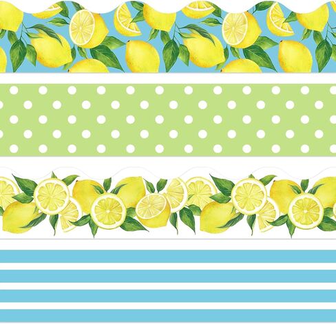 Whaline 70 Ft Summer Lemon Bulletin Board Borders Citrus Fruit Striped Dots Self-Adhesive Border Trim Scalloped & Straight Border Decals for Back to School Classroom Wall Decor, 60 Pcs in Kuwait