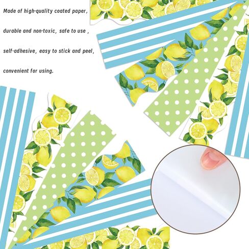 Whaline 70 Ft Summer Lemon Bulletin Board Borders Citrus Fruit Striped Dots Self-Adhesive Border Trim Scalloped & Straight Border Decals for Back to School Classroom Wall Decor, 60 Pcs in Kuwait