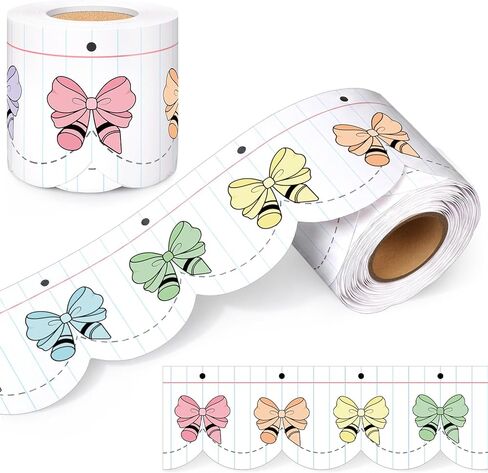 Zonon 65ft Composition Pastel Crayon Bows Bulletin Board Borders Blue Composition Notebook Crayon Bows Scalloped Trim Borders Classroom Bulletin Board Decorations for School Office Classroom DIY Craft in Kuwait