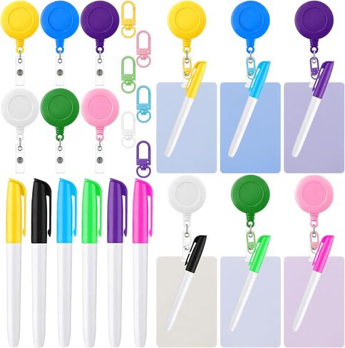 Lincia 6 Sets Nurse Erasable Notepad Badge Accessories with Retractable Pull Tab Whiteboard Marker Portable Dry Erase Whiteboard Nursing Badge Accessories for Nurses Doctors Medical Teachers Gifts in Kuwait