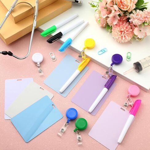 Lincia 6 Sets Nurse Erasable Notepad Badge Accessories with Retractable Pull Tab Whiteboard Marker Portable Dry Erase Whiteboard Nursing Badge Accessories for Nurses Doctors Medical Teachers Gifts in Kuwait