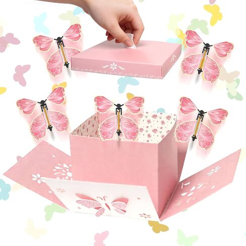 2026 Graduation Pink Hollow Explosion Gifts Box, Surprise DIY Flying Butterfly Gift Box with Butterflies and Confetti, Hollow Flower & Butterfly Pattern for Graduation, Anniversary, Wedding, Birthday Party Decor & Surprise Gifts in Saudi Arabia
